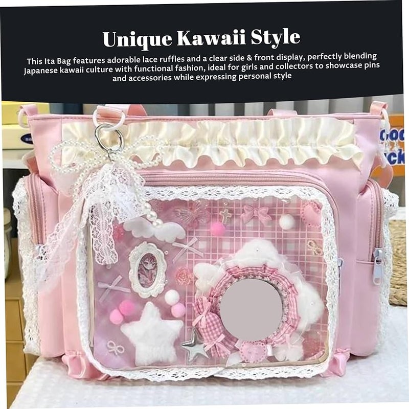 حقيبة إيتا من النايلون مع دانتيل كاواي وأهداب وشريط عرض واضح قابل للتعديل للارتداء عبر الجسم - Image 5